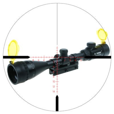 KH 4-12x42 AOE Scope com pupila de saída de 3,5-10,5 mm e visores de iluminação M-Dot RGB