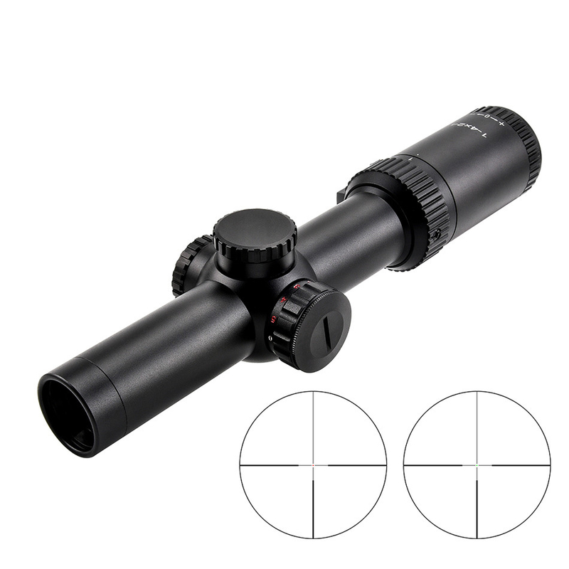 1-4x24 Iluminado Táctico 30mm Retículo de vidro de tubo alcance com potência de saída máxima 0